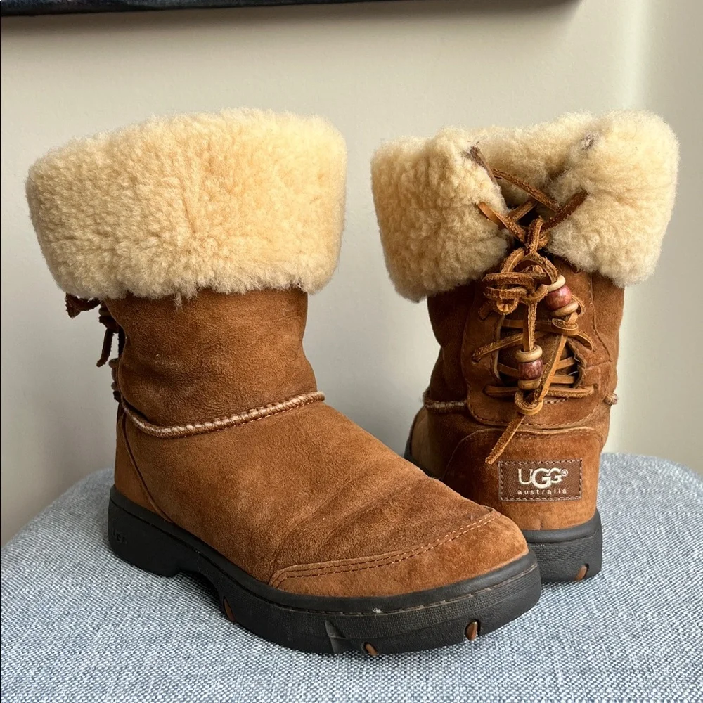 Ugg Ultimate Bind Boots 5219 Lace‎ Up Back Beads Sheepskin Fur Australia